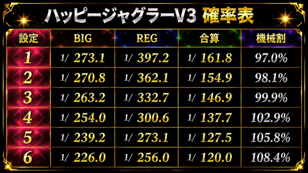 2026年最新版】現行ジャグラー確率表まとめ｜設定1～6のBIG・REG・合算